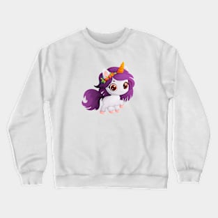 Cute little white unicorn with purple mane Crewneck Sweatshirt